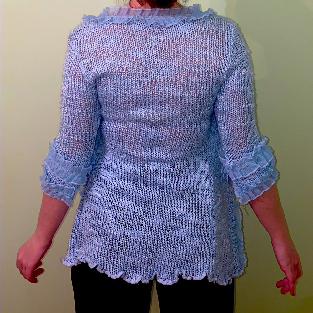 Zone Bleaue- Boho Knit Cardigan with Ruffled Edges - Picture 2 of 4